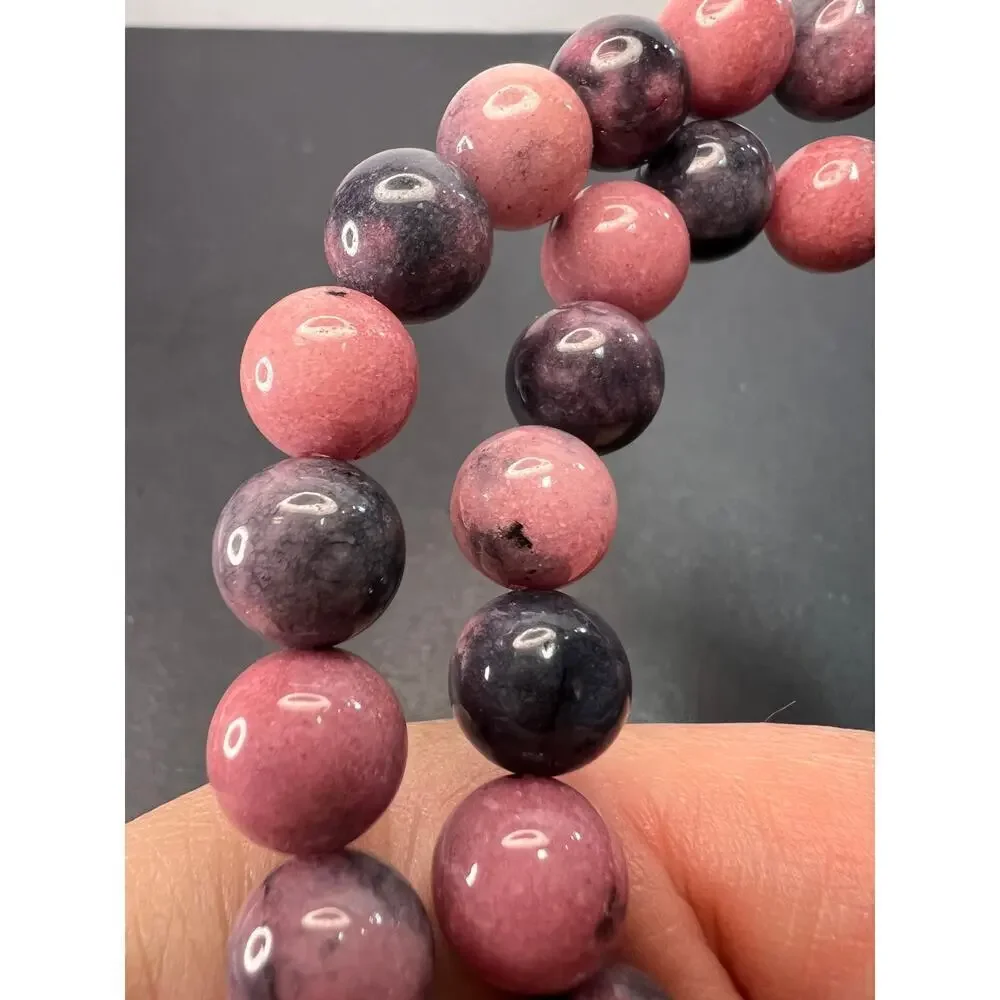 NEW Dead stock Rhodonite beaded necklace with sterling silver clasp